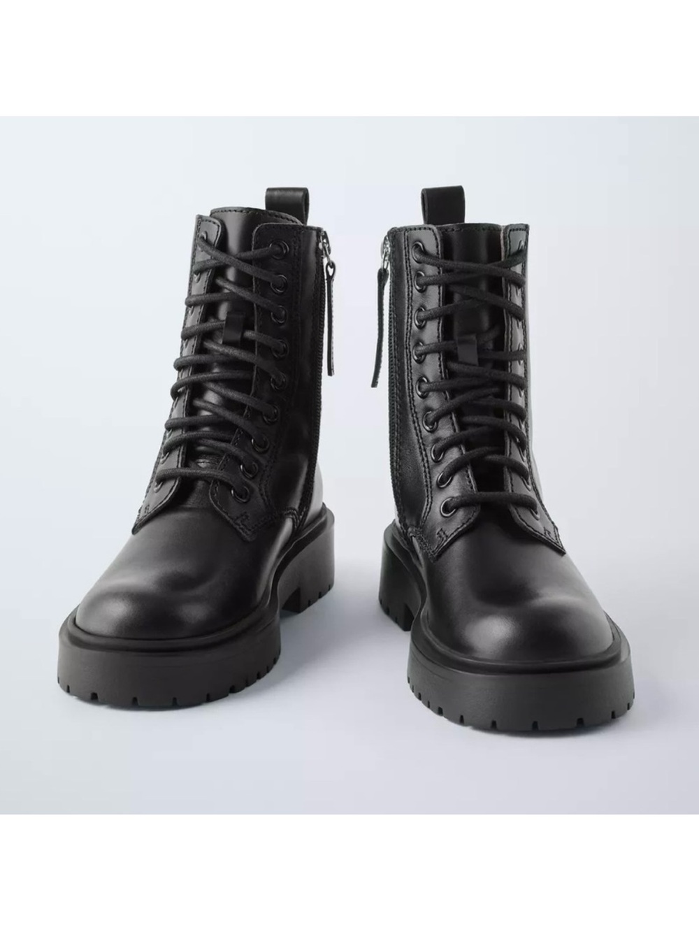 New ZARA Black Lace-Up Combat Boots - Picture 4 of 6